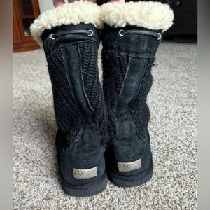 UGG Tall Black Boots Suburb Crochet Knit Suede Sheepskin - Size 9